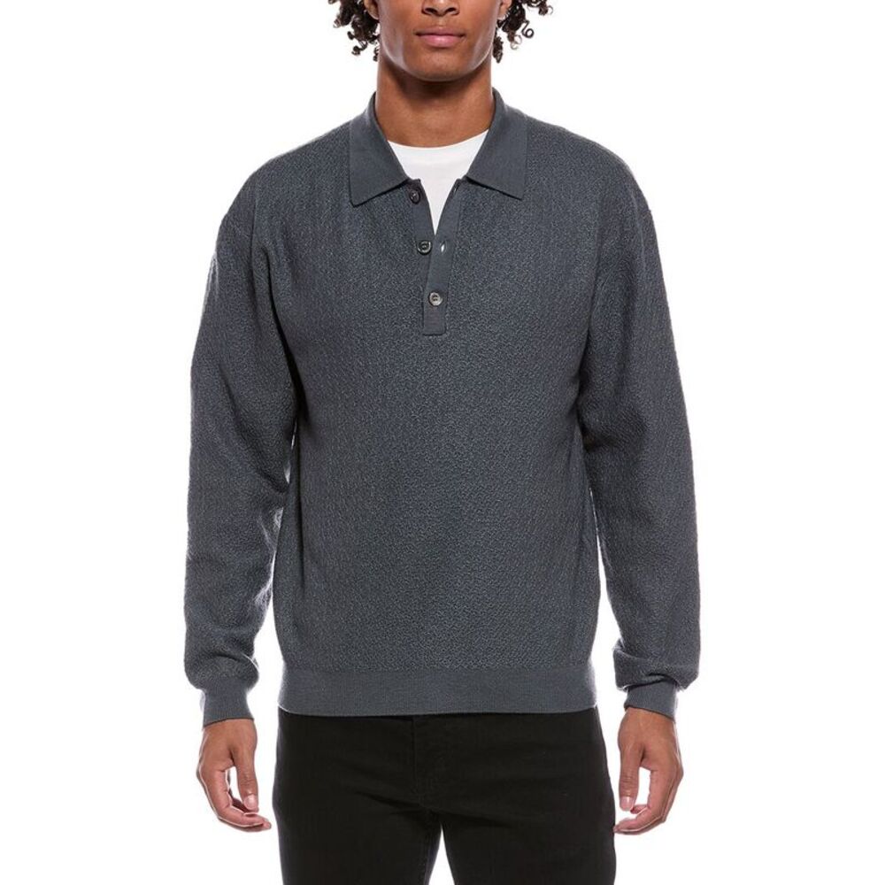 Frame Denim Mens Frame Wool Polo Sweater, Gray